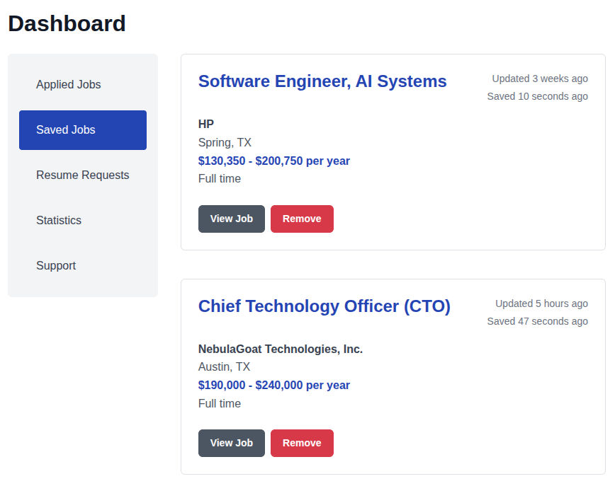 Saved Jobs Page