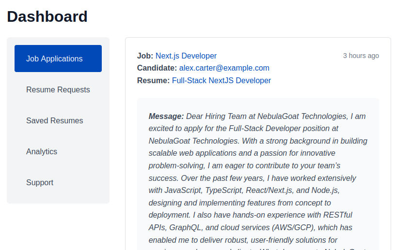 Employer Job Applications Page